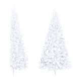 Brad de Crăciun artificial jumătate, suport, alb, 210 cm, PVC