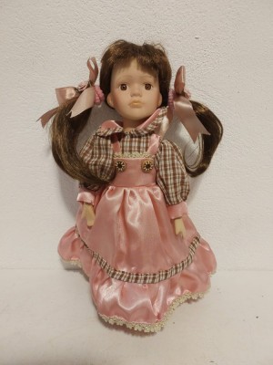 Papusa portelan, vintage, 32cm inaltime, cu suport de metal foto
