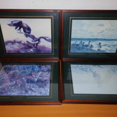 4x tablou art print dupa pictura Bruno Liljefors animale salbatice vultur vulpe