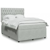 VidaXL Pat box spring cu saltea, gri deschis, 140x190 cm, catifea