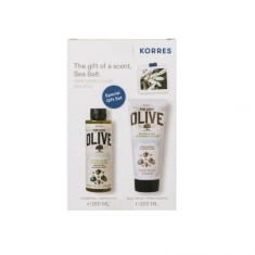 Gel de duș Korres Aegean Escape Pure Greek Olives Sea Salt 250 ml + Cremă de corp 200 ml