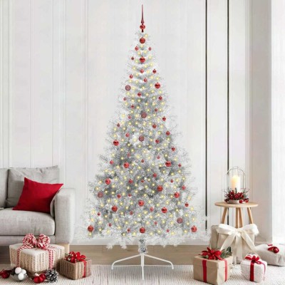 vidaXL Pom de Crăciun artificial pre-iluminat Argintiu 240 cm PET 3397232 foto