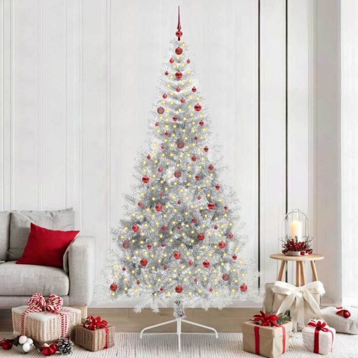 vidaXL Pom de Crăciun artificial pre-iluminat Argintiu 240 cm PET 3397232