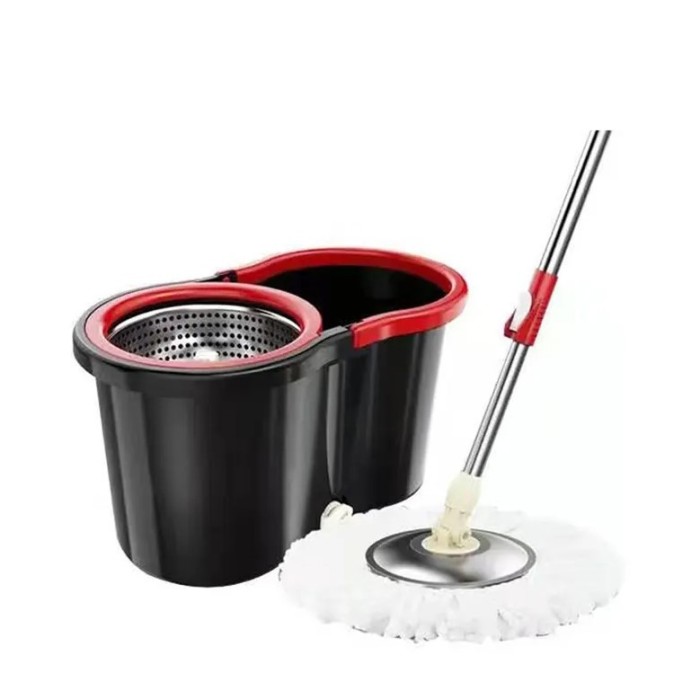 Set mop rotativ cu galeata Flippy, material plastic si microfibra, rezistent, cu dop scurgere, vas detasabil, pentru interior, capacitate 8 l, negru/r