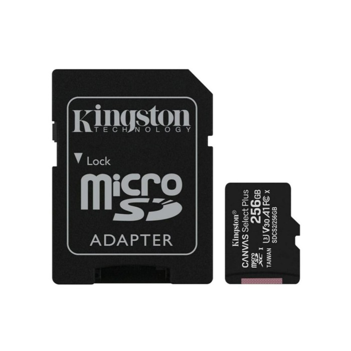 Kingston - Memory Card Canvas Select Plus (SDCS2/256GB) - Android A1 MicroSDXC, Adapter, 256GB, Class 10 / UHS-1 U3 - Black