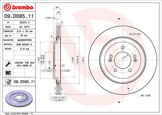 BREMBO 09.D085.11 PRIME LINE - UV Coated Disc frana