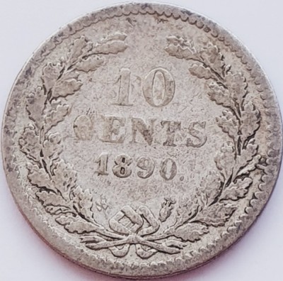 255 Olanda 10 cents 1890 Willem III km 80 argint foto