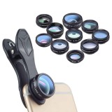 Cumpara ieftin Set lentile 10 in 1 profesionale pentru telefoane si tablete Apexel DG10 - 10 in 1, prindere filet 17mm, Fisheye, Macro 15x, Wide, Telescope 2x, Kalei