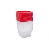 Set 10 cutii alimente, rosii, patrate, 550 ml, Fresco Keep Fresh