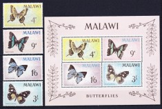 DB1 1966 Malawi Fauna Fluturi 4 v. + SS MNH