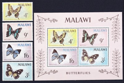 DB1 1966 Malawi Fauna Fluturi 4 v. + SS MNH foto