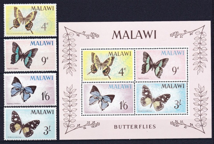 DB1 1966 Malawi Fauna Fluturi 4 v. + SS MNH
