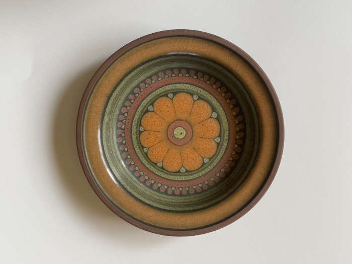 Fructiera, platou pentru fructe din ceramica smaltuita, provenienta scandinava, anii 1980