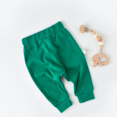 Pantaloni Bebe Unisex din bumbac organic Verde BabyCosy (Marime: 9-12 luni)