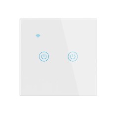Intrerupator inteligent cu touch Open, Wi-Fi, fara nul, 2 canale, 10A, sticla securizata, Tuya, Smart Life, compatibil Amazon Alexa Google Assistant