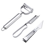 Accesorii de Curatat Decojit Fructe Legume, Set 3 Piese, Feliator Cutit Decojitor, Legume si Fructe, din Otel Inoxidabil