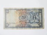 Rară! Uganda 5 Shillings 1966,bancnota din imagini la cel mai mic preț