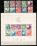 Portugalia 1941, Mi #632-641 + Bl 4**, serie + colita (bloc), costume populare regionale (I), MNH, cota 480 &euro;!