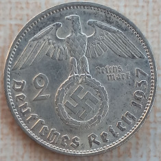 (A652) MONEDA DIN ARGINT GERMANIA - 2 REICHSMARK MARK 1937, LIT. A, NAZISTA