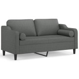 Canapea cu 2 locuri cu pernute, gri inchis, 140 cm, textil