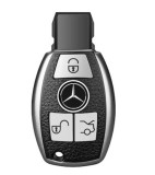 Husa Cheie Auto pentru Mercedes Benz, cu insertii piele, 3 Butoane, Silicon, Silver, Compatibila cu tipurile