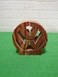 Sigla VOLKSWAGEN 3D , sculptura in LEMN de PIN SCANDINAV , VW , asamblare cu magnet , gravata MOTOR CENTRUM 18/6/1980