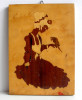 Tablou din lemn lacuit cu intarsii, artizanat Epoca de Aur, 24 x 17 cm