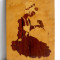 Tablou din lemn lacuit cu intarsii, artizanat Epoca de Aur, 24 x 17 cm