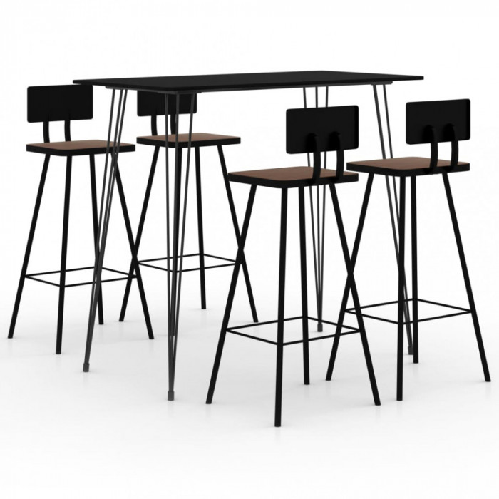 vidaXL Set mobilier de bar, 5 piese, negru