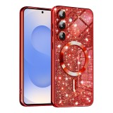 Husa premium Samsung Galaxy S25 Techsuit Luxury Glitter MagSafe, rosu