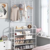 Cuier metalic 2 in 1 cu 5 rafturi si 8 carlige, Alb pentru living sau hol