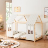 Pat casuta copii design semi deschis Tostedt 90x200 cm brad efect lemn/alb [en.casa] HausGarden Leisure