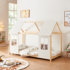 Pat casuta copii design semi deschis Tostedt 90x200 cm brad efect lemn/alb [en.casa] HausGarden Leisure foto