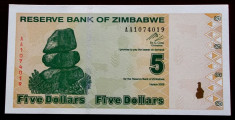 Zimbabwe 5 $ Dollars 2009 UNC necirculata ** foto
