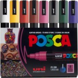 Set Markere Posca Innovium&trade;, 8 Culori Premium Opaque, Varf Mediu 1.8-2.5mm, Culori Intense Artistice, Cerneala Pe Baza De Apa