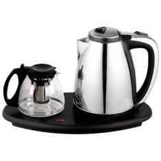 Set fierbator electric din inox, 1800W, capacitate 2l, cana de sticla cu sita de inox 1.5l, termostat automat, suport prevazut cu plita pentru mentine