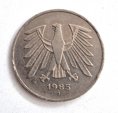 moneda Germania 5 mark 1985 ( J ) km # 140.1 foto