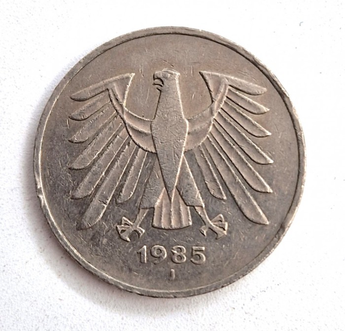 moneda Germania 5 mark 1985 ( J ) km # 140.1