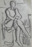 Lucrare Rodica MARINESCU, cărbune pe h&acirc;rtie, semnată 21x 14 cm