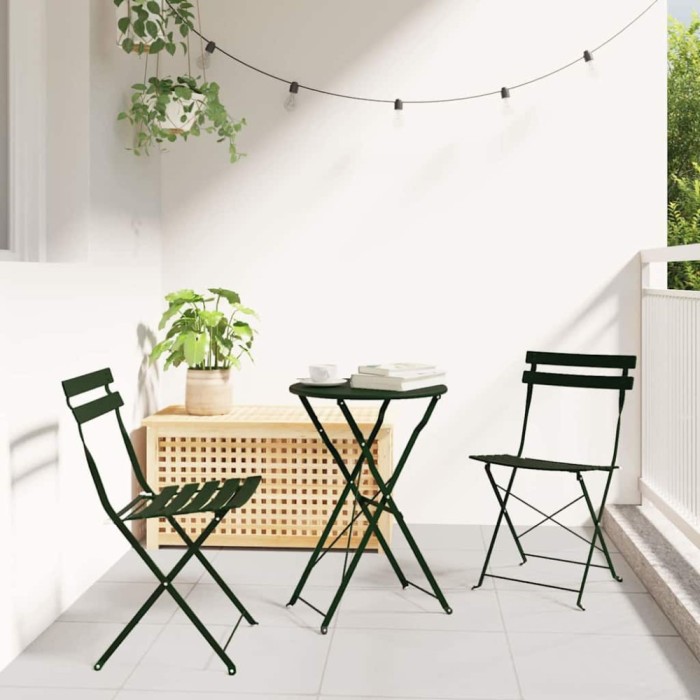 vidaXL Set bistro pliabil 3 piese - Verde &icirc;nchis, metalic