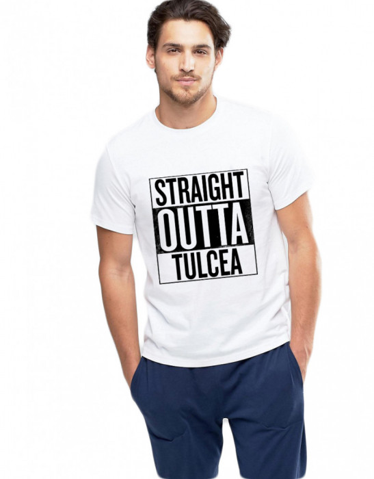 Tricou alb barbati - Straight Outta Tulcea - S