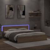 VidaXL Cadru de pat cu tăblie și LED, stejar sonoma, 180x200 cm