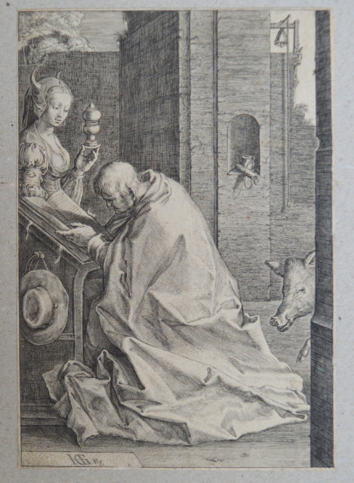 Hendrik Goltzius &quot;Ispitirea sfantului Anton&quot; gravura cca 1600