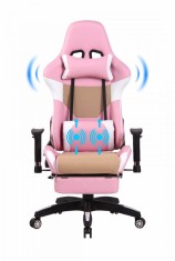 Scaun gaming, GENATOR 3356, suport picioare, func?ie sezlong, Roz, cu masaj lombar Default Title foto