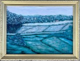 Mircea Popescu Tablou Peisaj Bucovinean de Iarnă Geroasă pictura ulei inramata 42x54cm