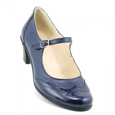 Pantofi dama eleganti din piele naturala cu toc mic - Model bleumarin P104BLU foto