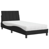 Cumpara ieftin Pat cu saltea, Hanko, negru, 80x200 cm, catifea