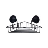 Etajera pentru baie, din metal, un raft, prindere mecanica sau cu ventuza, negru mat, SV403B, 300 x 220 x 220 mm
