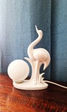 Lampa Masa Ceramica Flamingo, Sticla Opalina, Mid Century Modern, Art Deco, 33cm