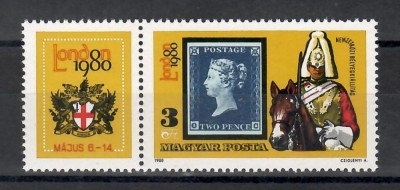Ungaria1980-Expoziția internațională de timbre LONDRA 1980, Serie+MC, 4 poze.MNH foto